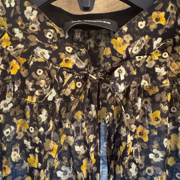 The Kooples Sheer Floral Tie-Neck Blouse with Yellow Flowers - Picture 3 of 5